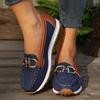 Women's Spring Large Size Flat Round Toe Chain Buckle Slip-On Shoes.