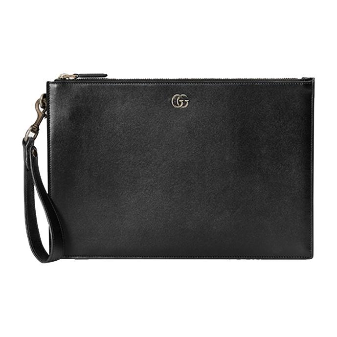Gucci GG Marmont Silver Logo Leather Clutch Men clutch Black 475317-0YK0N-1000