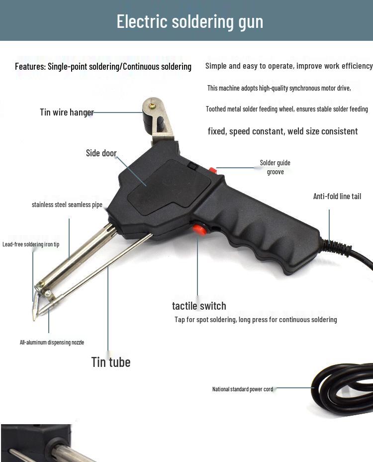 Electric Soldering Iron 60W: Internal/External Heating, Single-Handed, Semi-Automatic Solder Dispenser.