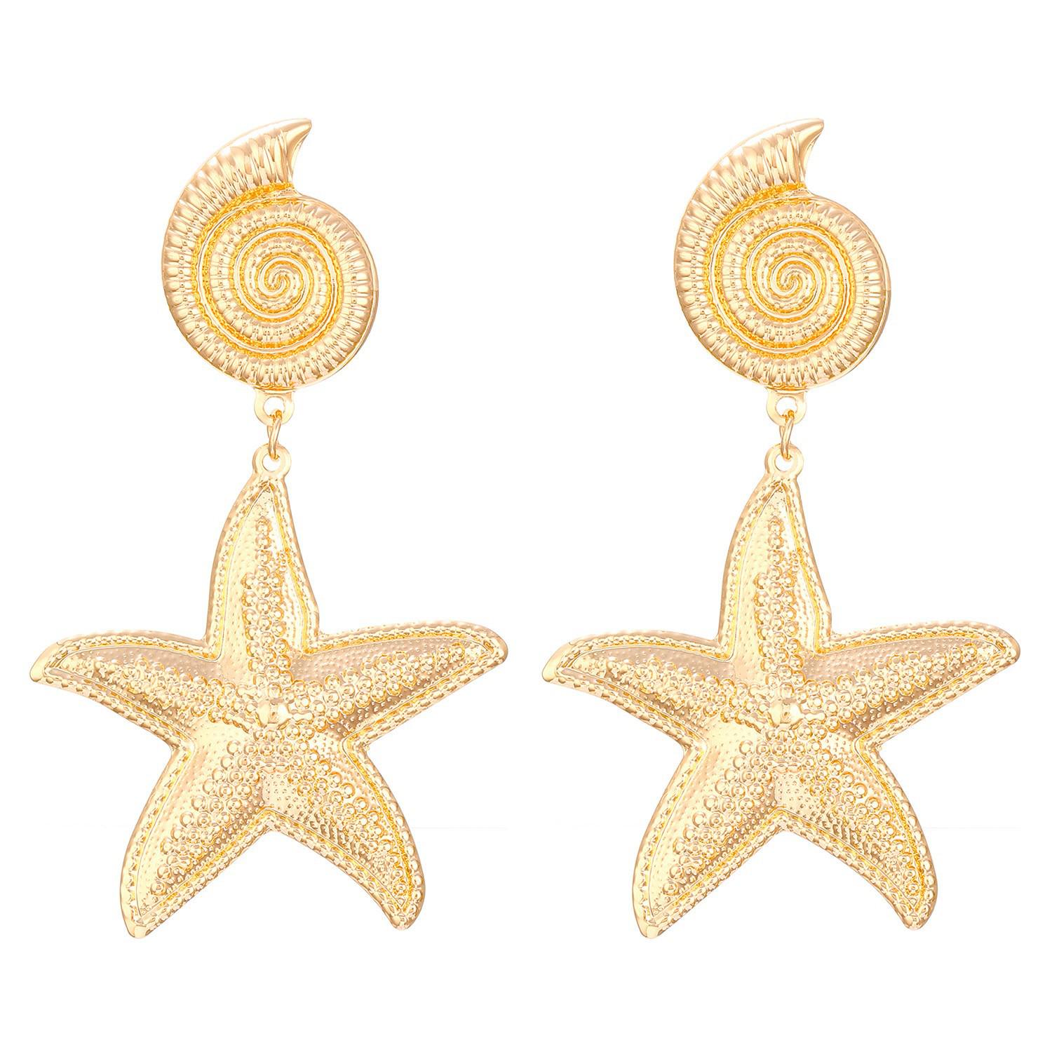 European American Style Exaggerated Starfish Conch Earrings for Women