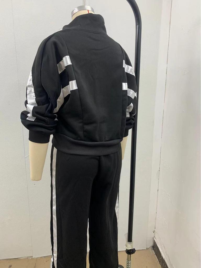 2025 Women's Striped Zipper Jacket & Casual Sportswear Set - Spring/Summer Collection