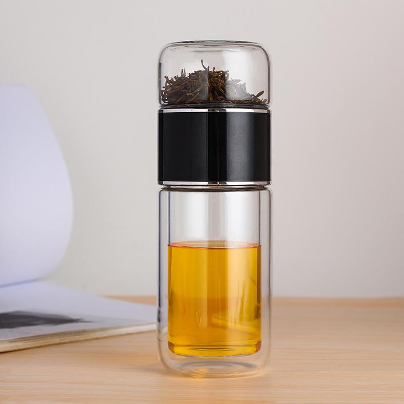 390ml čajová láhev na vodu s vysokým borosilikátovým sklem, dvojitá vrstva, čajový šálek na vodu Infuser Tumbler Nádobí Láhev na vodu s čajovým filtrem