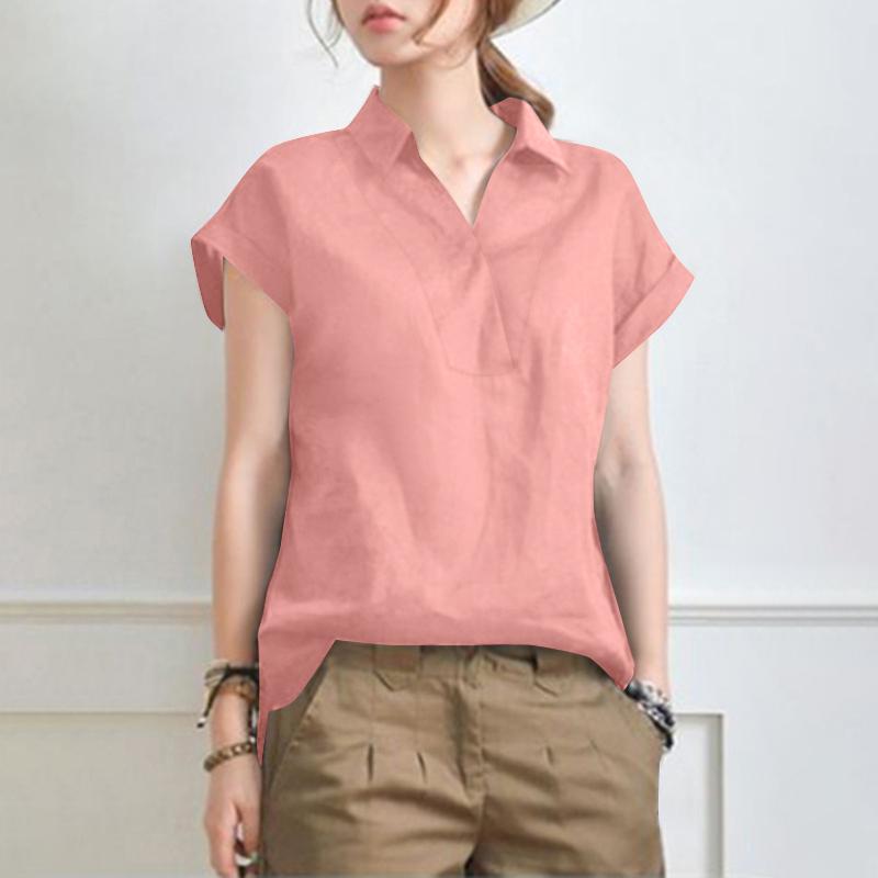 

ZANZEA Женская повседневная летняя блузка с отложным воротником и коротким рукавом 4XL розовый