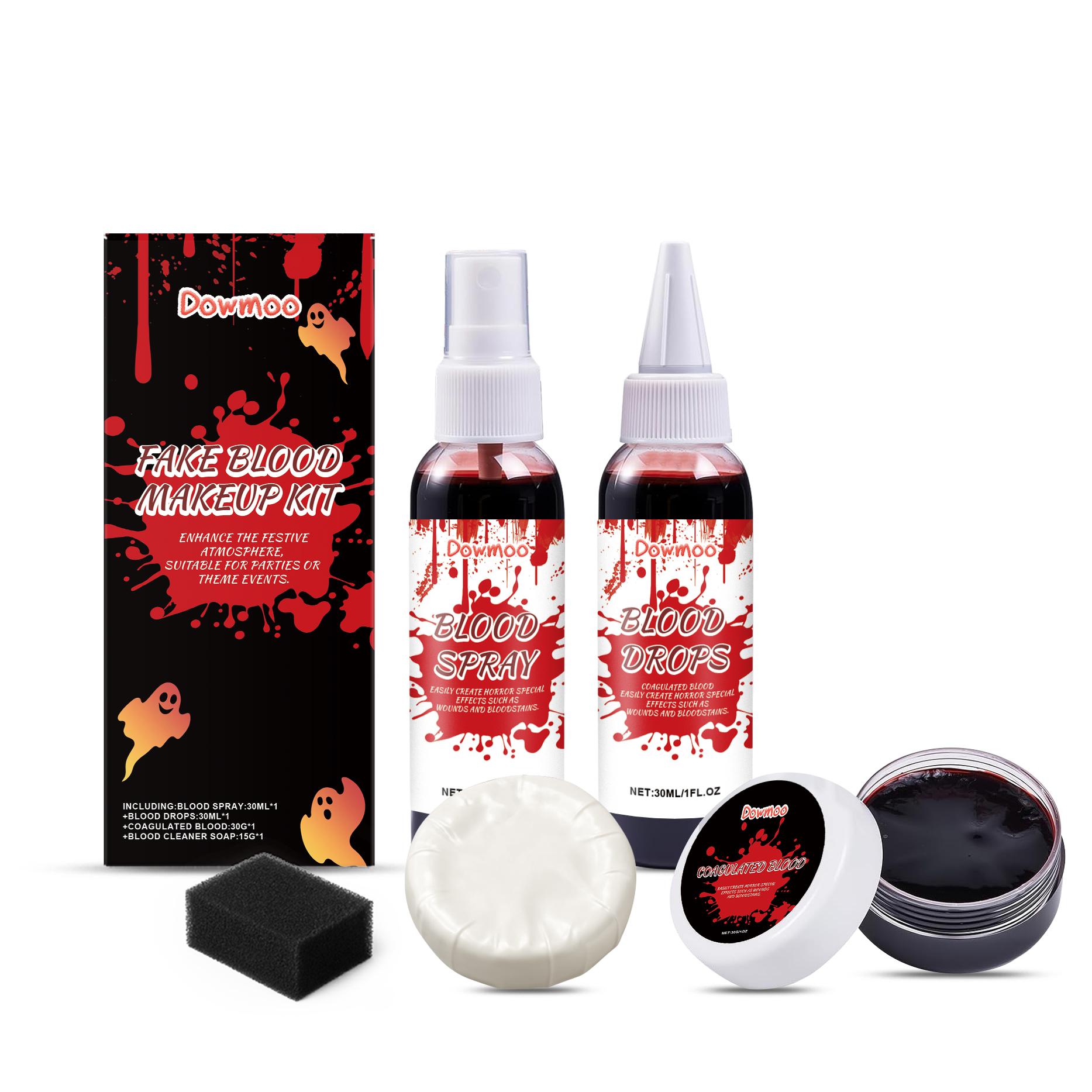 

Dowmoo Halloween Fake Blood Makeup Set, includes fake blood, blood clots, vampire imitation blood, scary makeup effects for cosplay, 1 set