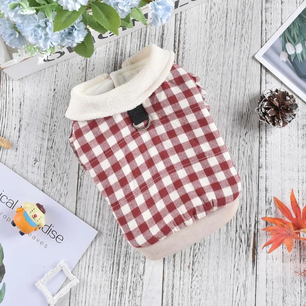 Toamnă Iarnă Animal de Companie Top cu Guler Scurt Carouri Jachetă Caldă Casual Haine Guler Câini Haine de Crăciun Câine Haine Câine pentru Câini Mici