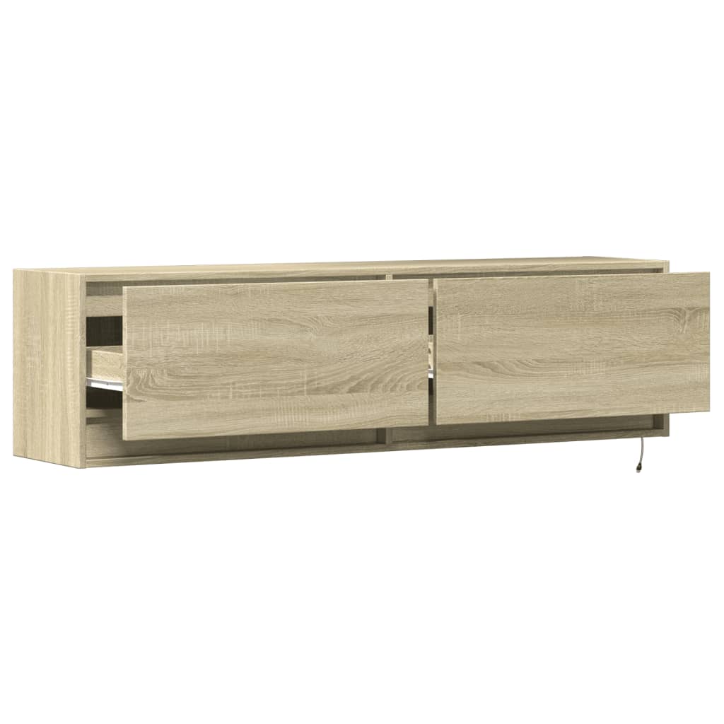 TV Wall Cabinet with LED Lighting Sonoma Oak Finish 140 x 31 x 38 cm