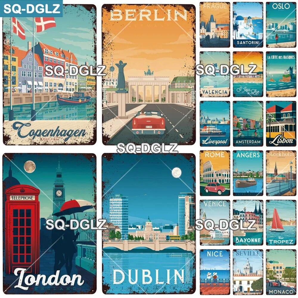 

Металлическая вывеска города Берлин, винтажная табличка, декор для паба, бара, Настенный декор, жестяная вывеска, Лондон/МОНАКО/Лиссабон, плакат, подарок