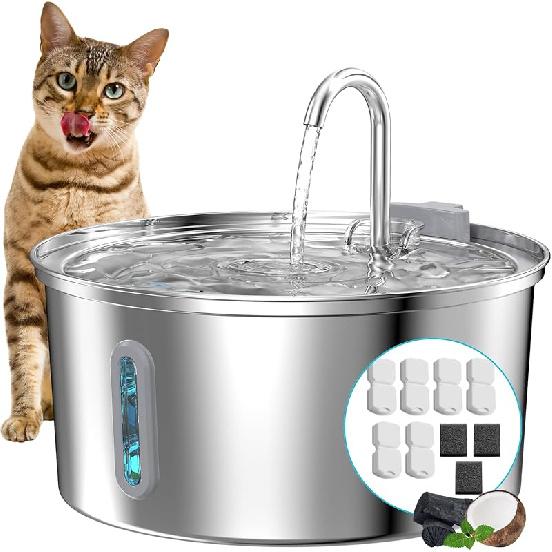 Cat Water Fountain Stainless Steel: 2.2 L Cat Fountain for Drinking - Automatic Pet Water Fountain for Cats Inside - Metal Cat Dog Water Dispenser