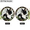 Acrylic Tuxedo Cat with White Flowers Suncatcher, Stained Glass Effect Window Hanging Ornament for Cat & Pet Lover Gifts