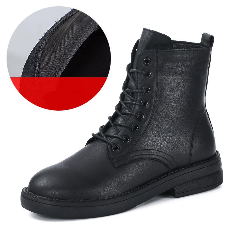 

Johnature Черные короткие ботинки в британском стиле с боковой молнией, универсальные женские ботинки из натуральной кожи с мягкой подошвой 40 чёрный