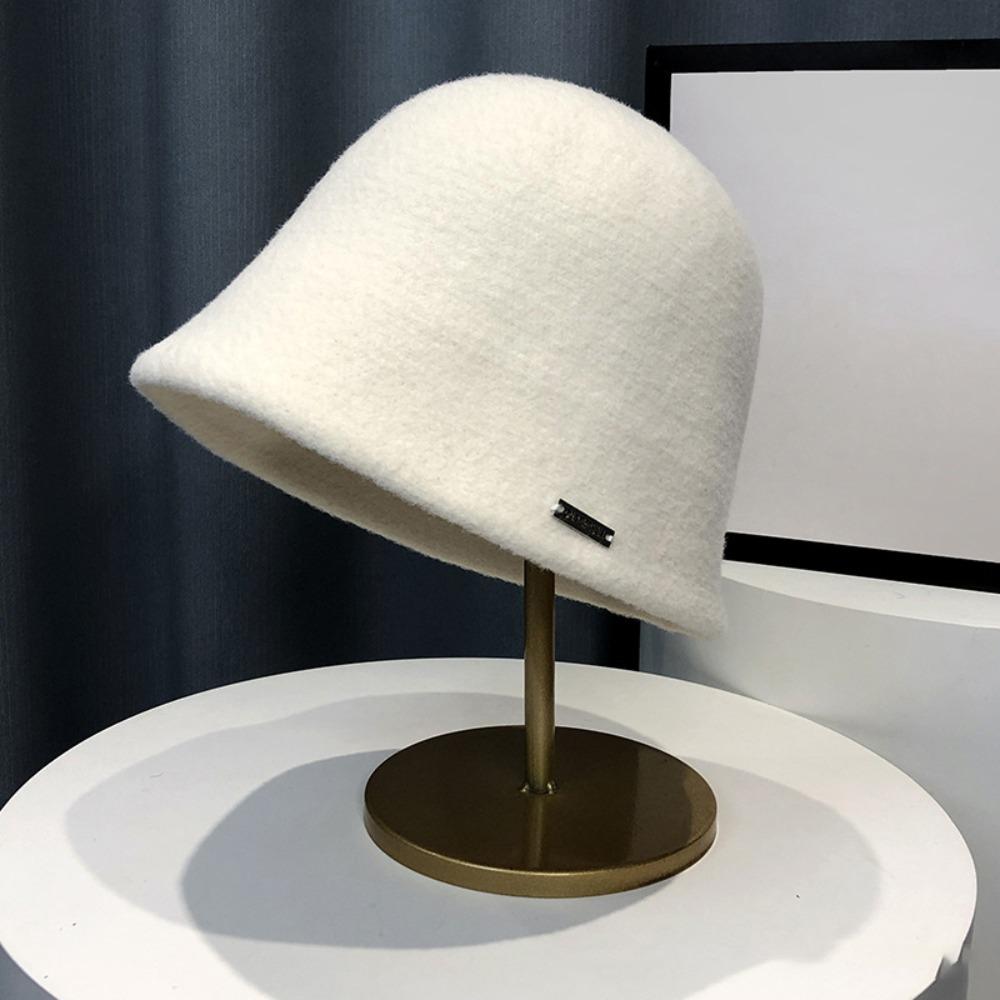 Solid Color Woolen Basin Hat Plush Bucket Hat Retro Fisherman Hat  Women