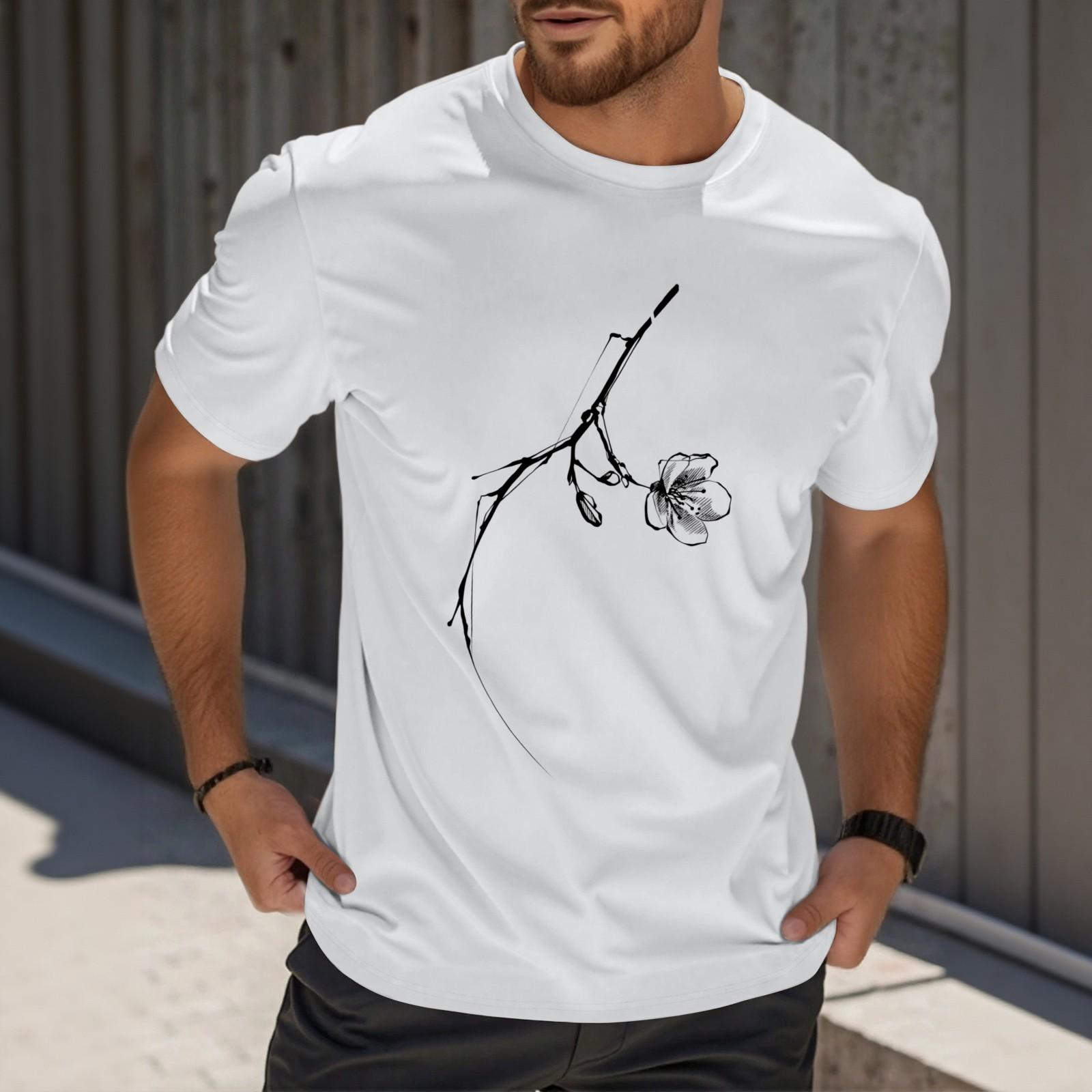 

Мужская модная футболка с принтом, круглым вырезом, прямыми плечами и короткими рукавами XL белый