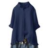 Women Lace Button Turn Down Collar Middle Sleeve Color T-Shirt Top Blouse