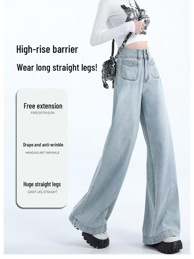 Herbst 2025 Dunkelblaue Damen Wide-Leg High-Waist Schlankmachende Jeans