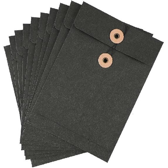 10 Pcs Vintage Kraft Paper File Folder Thickened A5 Filing Envelope Project Photo Pockets Reble Document Wallet Bag with String Tie Closure for чёрный