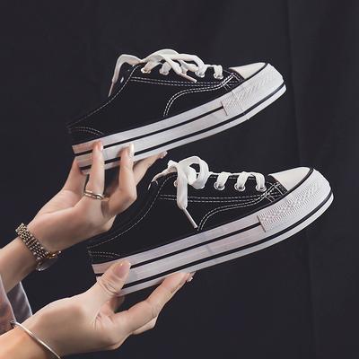 Zapatos de lona nuevos de primavera con suela gruesa, que aumentan la altura interior cm, para mujer, zapatos de goma de suela muffin, zapatos de media tela para estudiantes