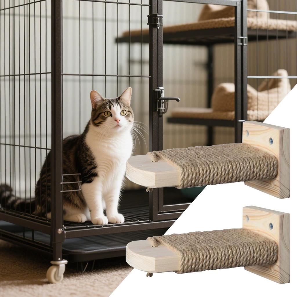 Cat Climbing Steps Senior Cat Wall Shelves 2 Pieces Space Saving Pet Paw Grinding Ladders Wooden for Indoor Kittens