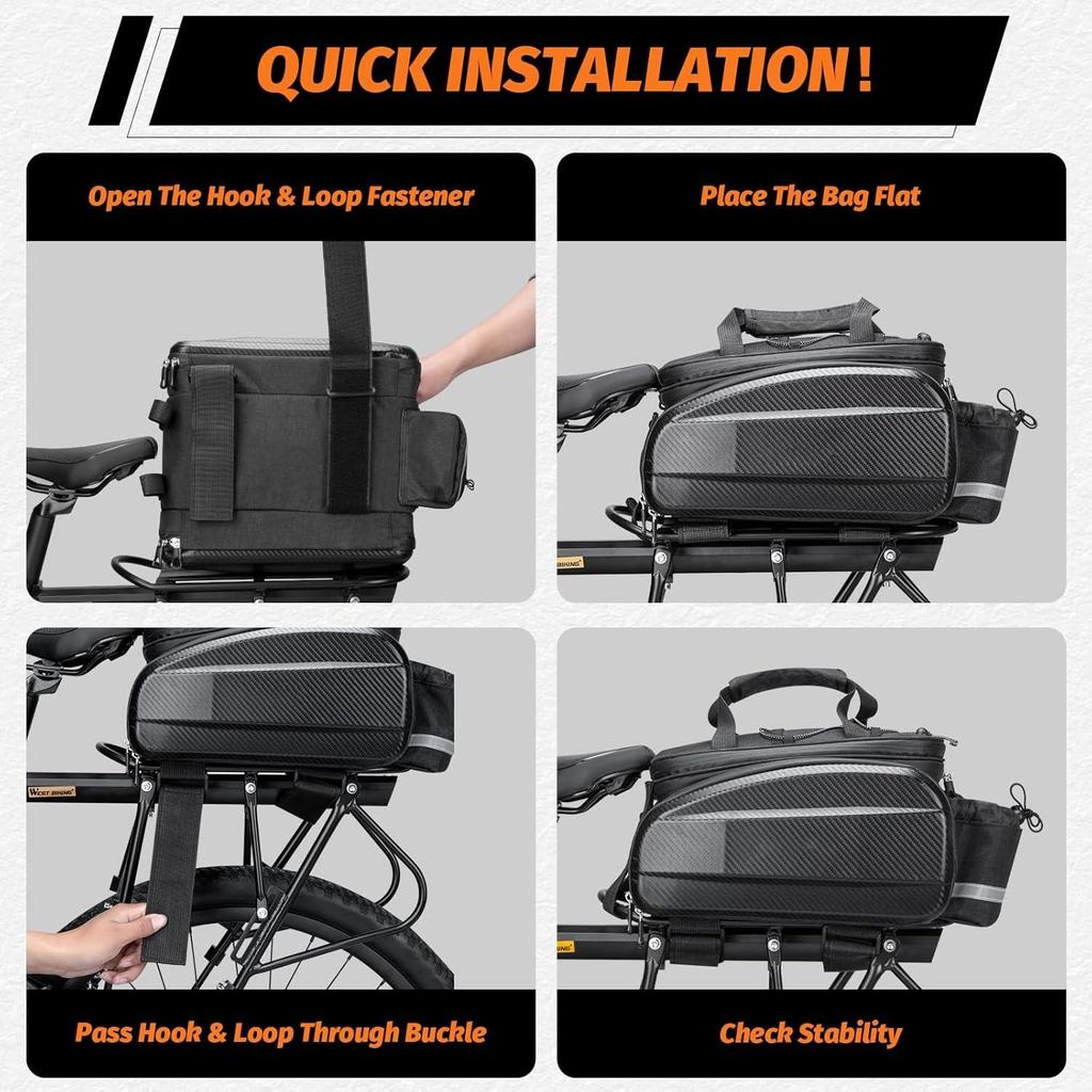 Waterproof Hard Shell Bike Rear Rack Bag 11/31L Reflective Oxford EVA Bicycle Trunk Pannier for Commuting Touring E-Bike
