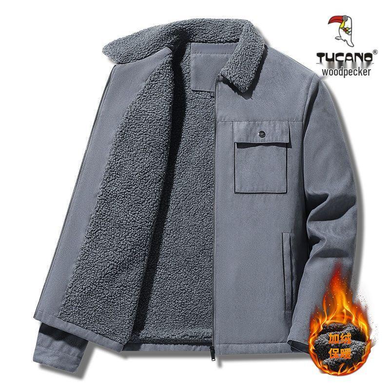 

Men s Winter Lambswool Cotton Jacket - Thickened, Loose-Fit, Plus Velvet Outerwear M (Suggested 80-100 lbs) темно-сірий