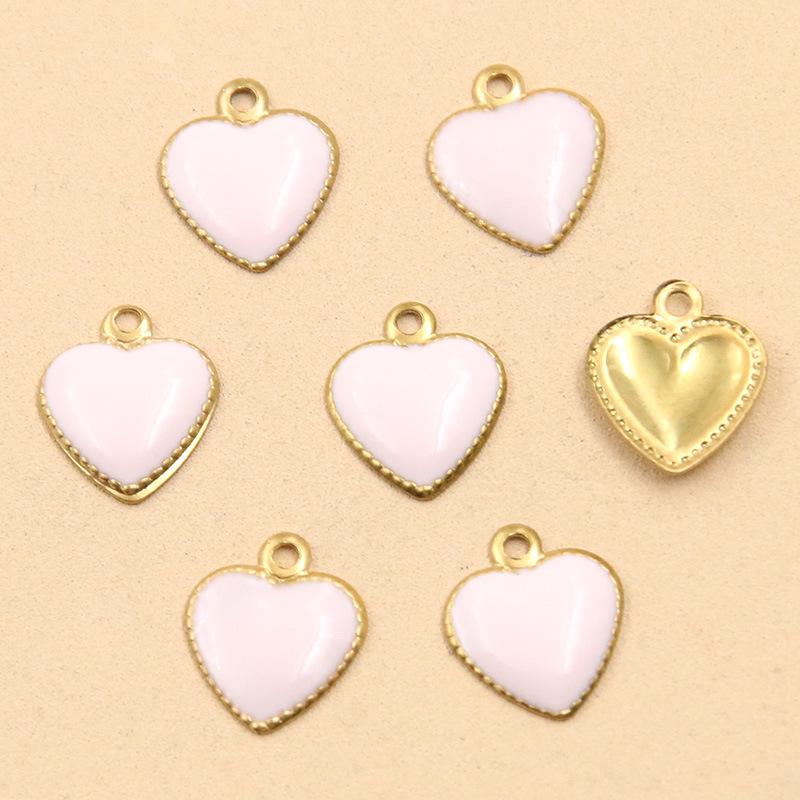 Heart-Shaped Enamel Lace Charms: 5 Colors, 8x9mm Stainless Steel