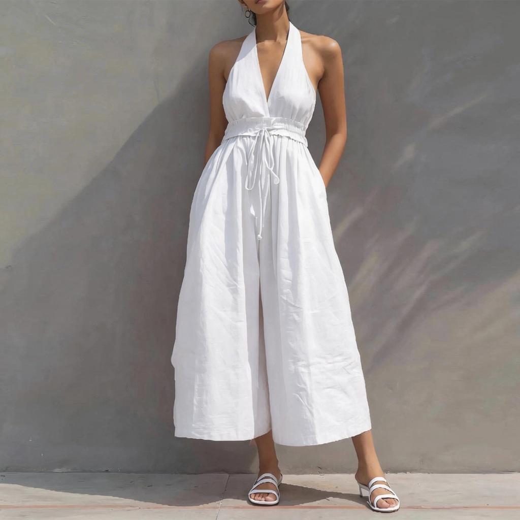 Jumpsuits Für Damen Ärmellos Spaghettiträger Damen Jumpsuit Weiter Beinschnitt Mit Taschen