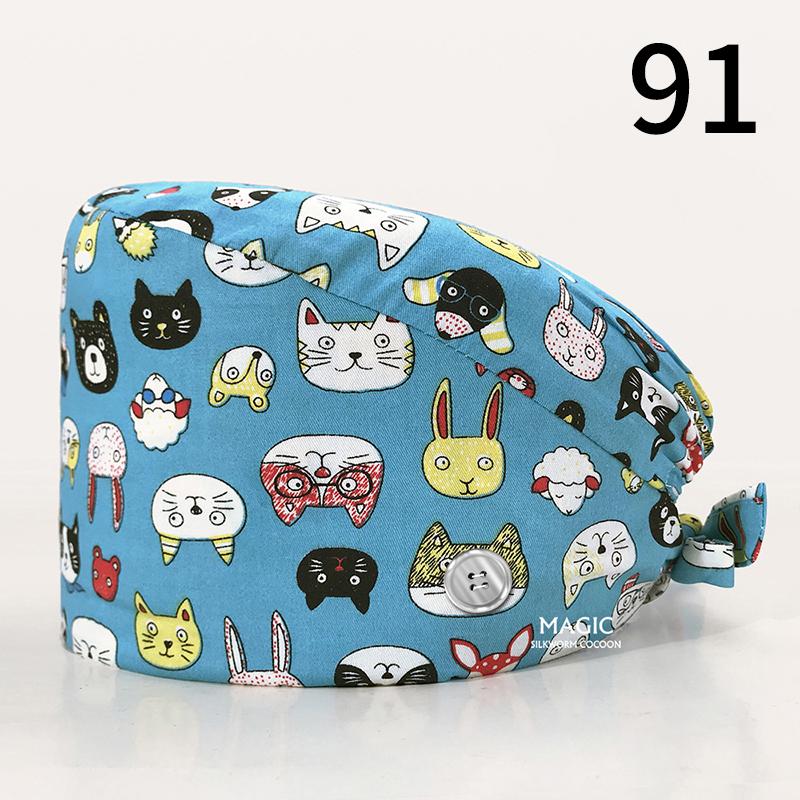 99Styles Elastic Nurse Hat Surgical Hat Cotton Oil-proof Dust-proof Adjustable Print Bouffant