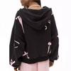 Sweet Y2k Bow Printed Hoodies Women Black Zip Up Hooded Sweatshirts Harajuku Coquette Loose Casual Cute  Hoodies
