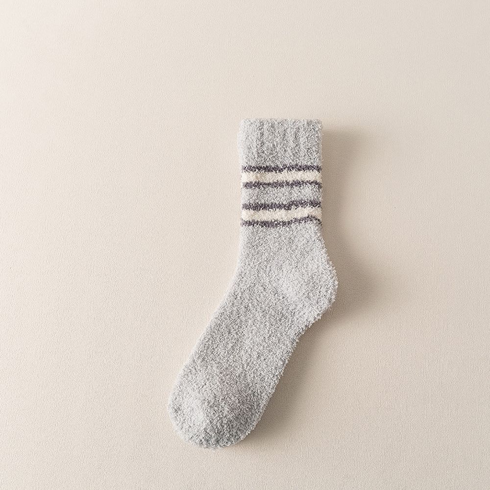 Lässige Warme Streifen Dicke Plüsch Weiche Baumwolle Strumpfwaren Mittelrohrsocken Herrensocken Korallenfleece-Socken