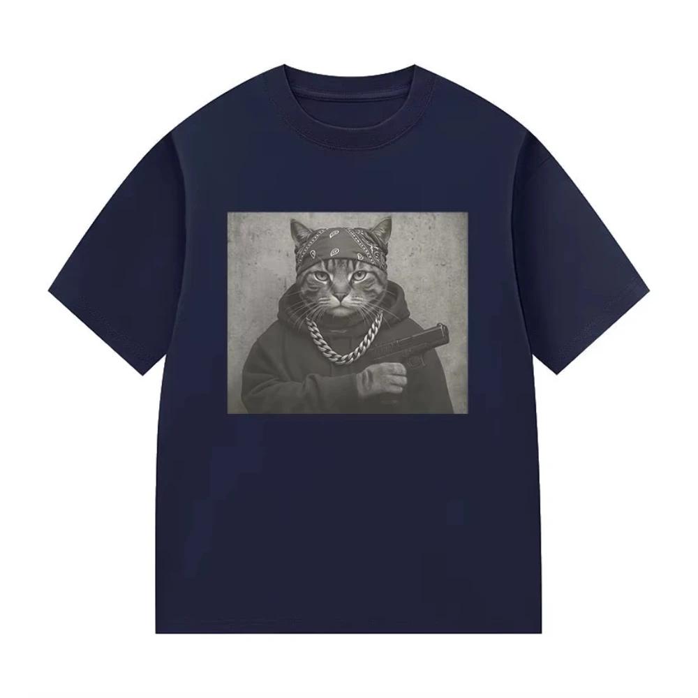Camisetas Con Estampado Gráfico De Gato Divertido Camisetas De Manga Corta De Hip Hop Para Hombre Camiseta De Algodón De