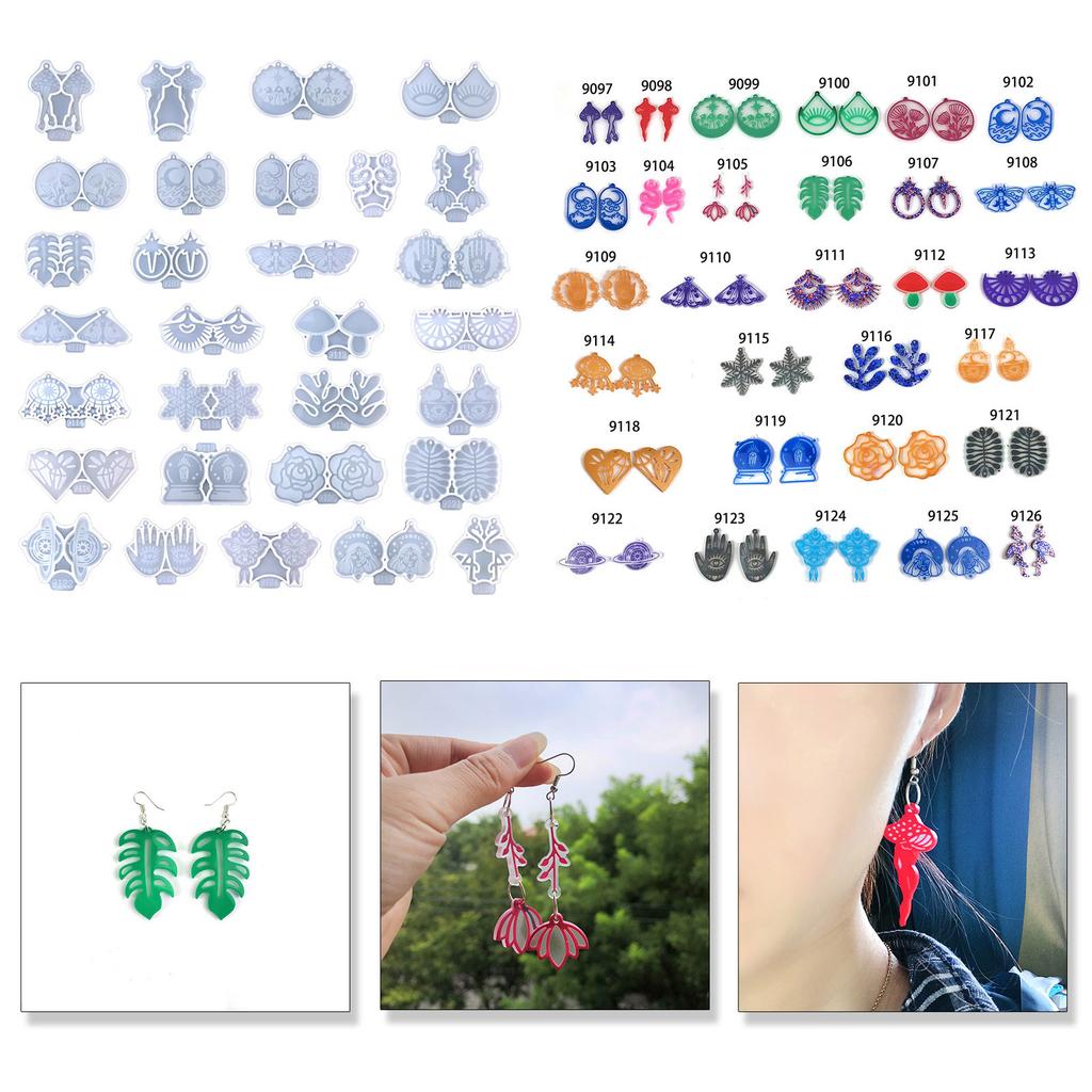 30 Styles Combined Earring Combination Ornament Molds Epoxy Jewelry Mold Resin Casting Pendant Mold Suitable for Diy