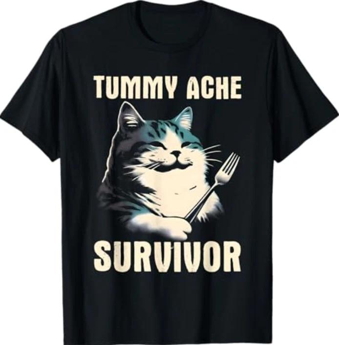 Tummy Ache Survivor - Funny Meme Cat Kitten Lover T- Shirt 3XL