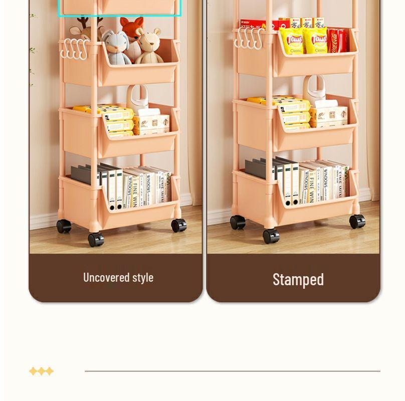 Compact Multi-Layer Storage Rack: Floor-Standing Bookshelf for Snacks and Kitchen, Mobile Fruit & Vegetable Basket