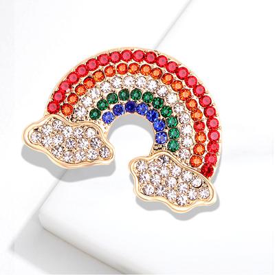 Colorful Rhinestone Rainbow Brooch Pin For Women Unisex Lovely Cloud Alloy Pins Party Casual Jewelry Gifts