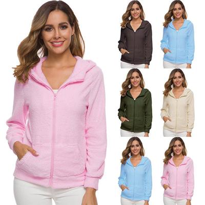 Herbst Winter Warme Jacke Damen Hoodie Kapuze 2025 Lässig Damen Hoodies Sweatshirt Reißverschluss Mantel Einfarbig Weiches Fleece Damenmantel