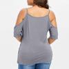 Fashion Womens Plus Size Cutout Asymmetric Cold Shoulder T-shirt V-Neck Tops