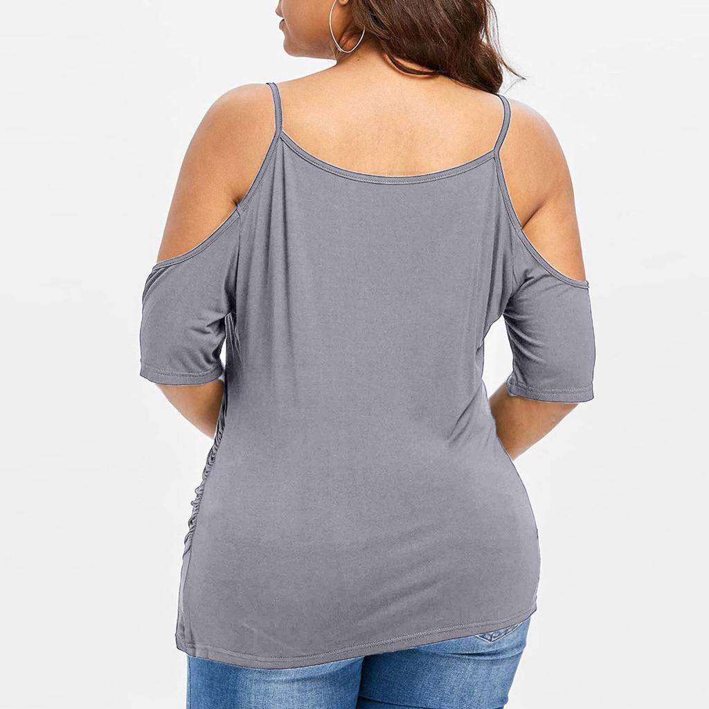 Fashion Womens Plus Size Cutout Asymmetric Cold Shoulder T-shirt V-Neck Tops