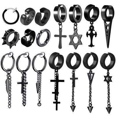 New Popular 1 Piece Stainless Steel Painless Ear Clip Earrings For Men /Women Punk Black Non Piercing Fake Earrings Jewelry Gifts