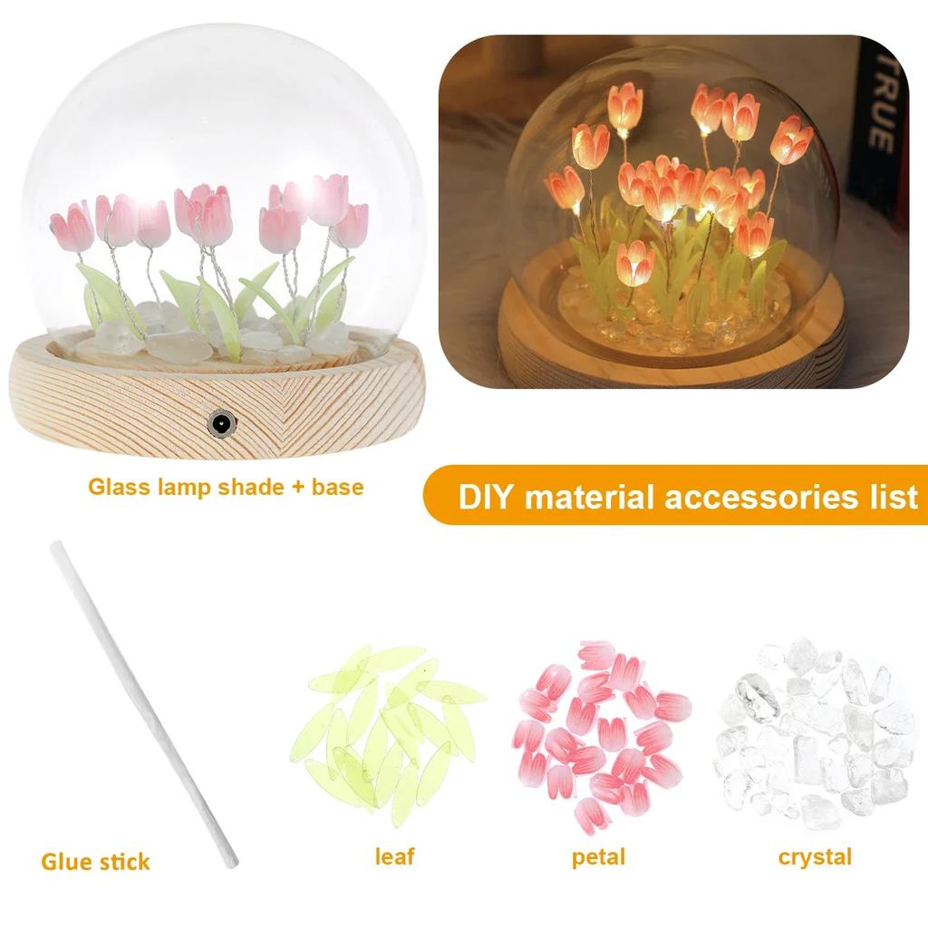 LED DIY Handmade Mini Tulip Night Light Materials Cute Home Decor Birthday Gift For Girl Family Friend Child Christmas Ornament