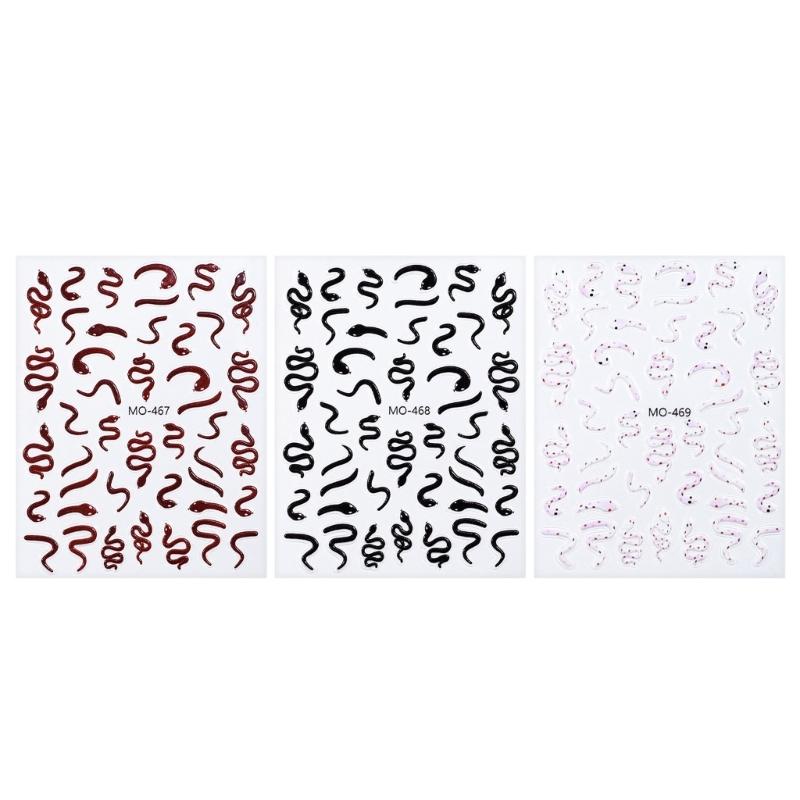 

3 Sheets Black White Snake Nail Stickers Self Adhesive Nail Decals Nail Art Designs for Women DIY Manicure Decoration 1