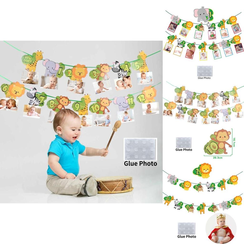 Huipai Brand 12-month Animal Birthday Banner Premium Quality Paper Material For Party Decor