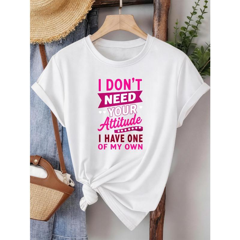 

Women s Casual Summer Short Sleeve Tee I Have My Own Attitude Loose Fit Daily Top 4XL білий