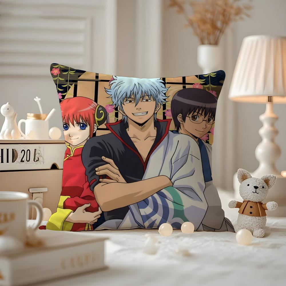 Anime GGINTAMA Cushion Cover Antidustmite Pillowcase Invisible zipper silky short plush Sofa cushion cover