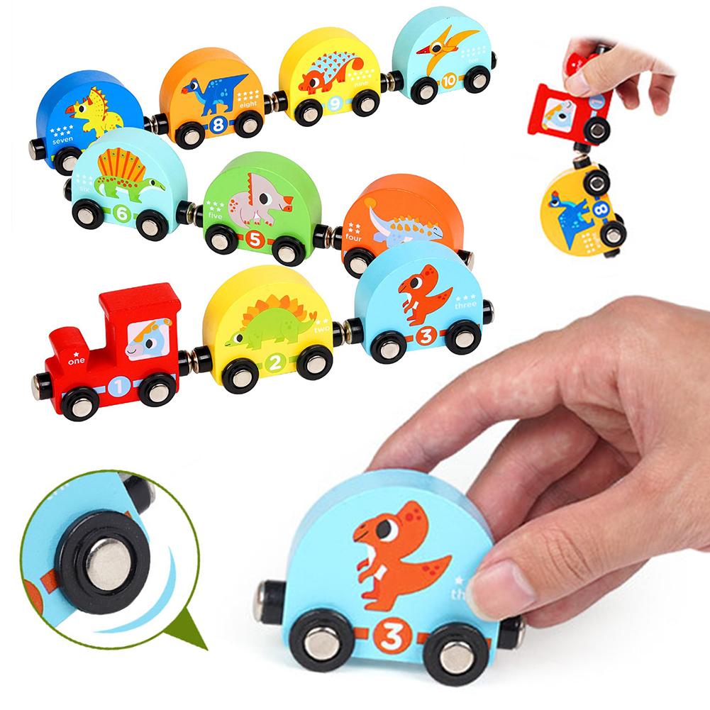 Magnetic Wooden Dinosaur Train Set Montessori Toys Montessori Preschool Educational Learning Toy Number Train Toys for Toddlers