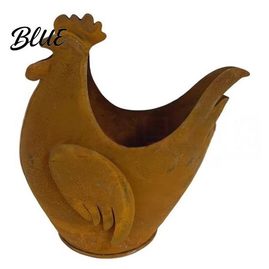 Rustic Iron Silhouette Ornaments Rooster Garden Ornament, Weather Resistant Flowerpot, Metal Sculpture Artistic Sculptures for Outdoor Yard