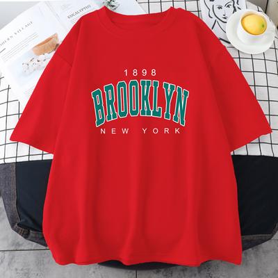 1898 Brooklyn New York Letter Printed Cotton T Shirts For Man Personality Street Hip Hop Clothing Oversize All-math Mens Tops