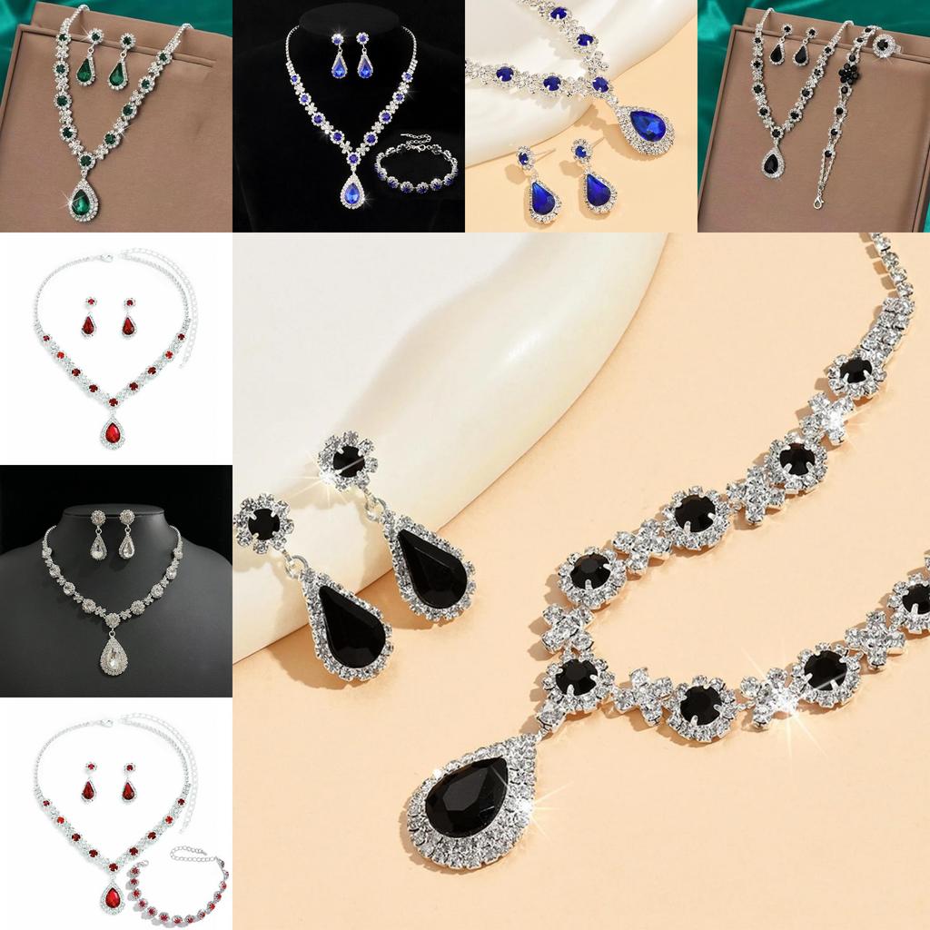 Water Drop Bridal Jewelry Set With Rhinestone Earrings And Necklace For Elegant Wedding Accessories