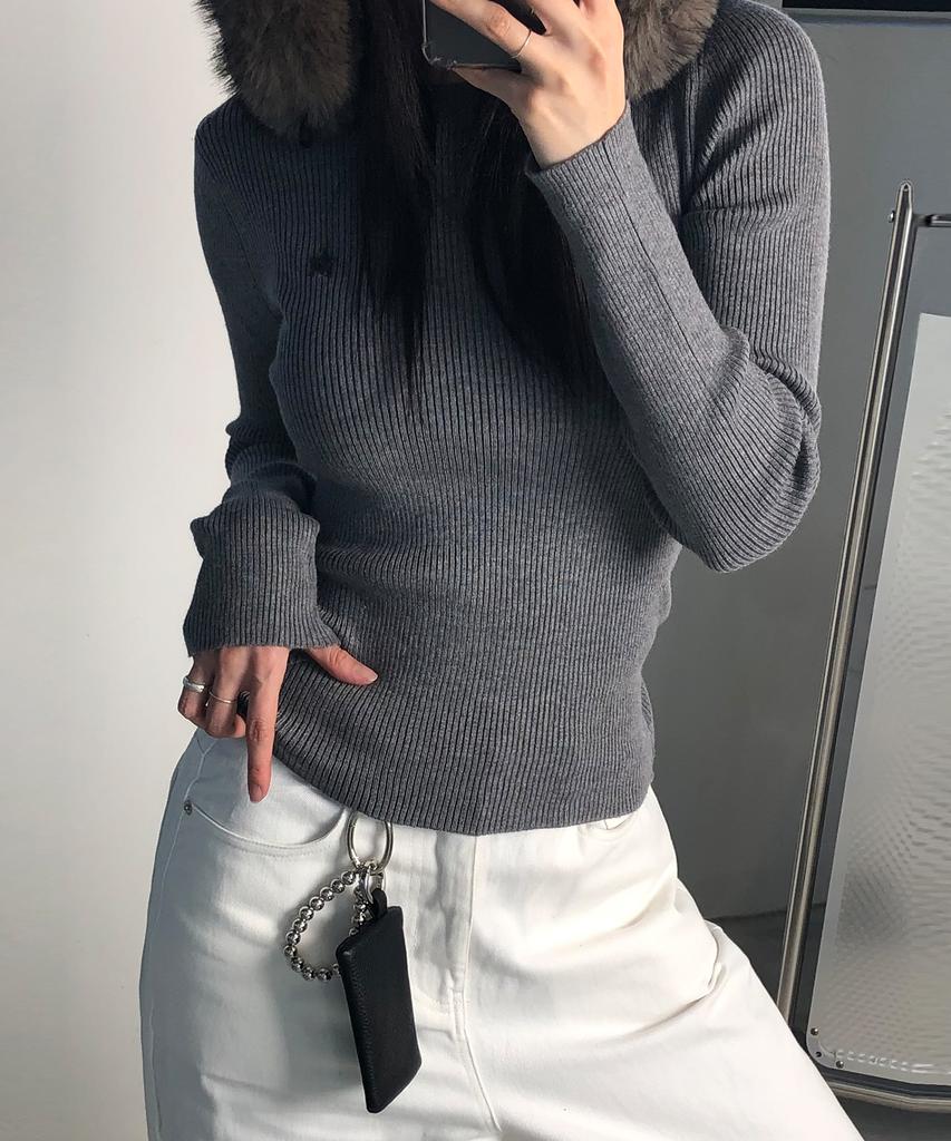 CHICKS Slim Fit Ribbed Round Knit Melange