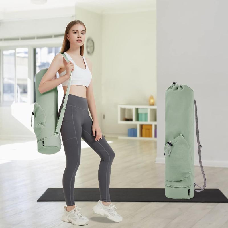Bag With Water Bottle Pocket And Bottom Wet Bag Sports Yoga Mat Large Capacity Exercise Yoga Mat With Adjustable Shoulder Strap