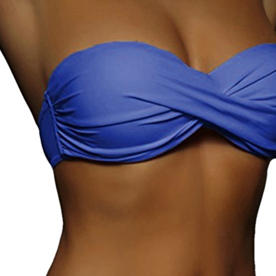 2 Pcs/Set Summer Bikini Solid Color Push Up Strapless Simple Women Swimsuit for Beach
