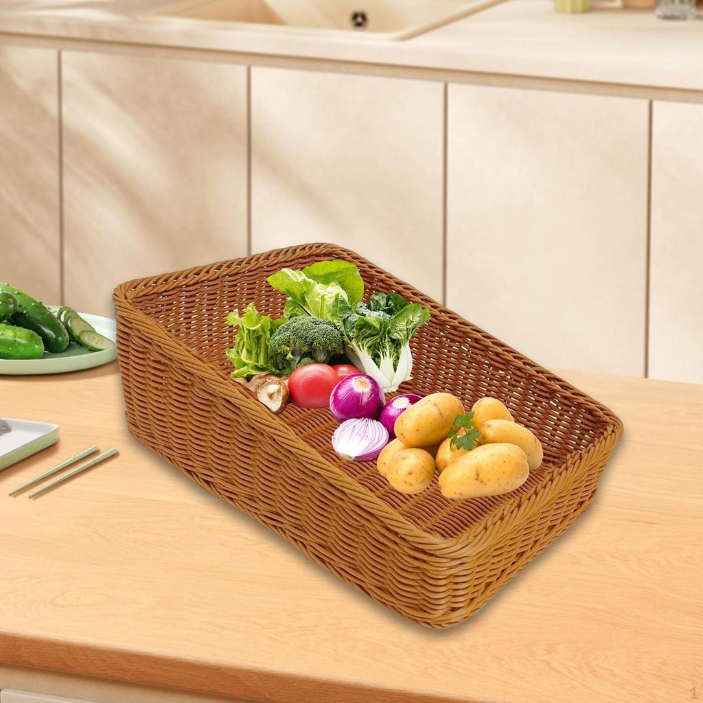 Imitation Rattan Woven Fruit Basket Organizer Display Multipurpose Food Serving Tray for